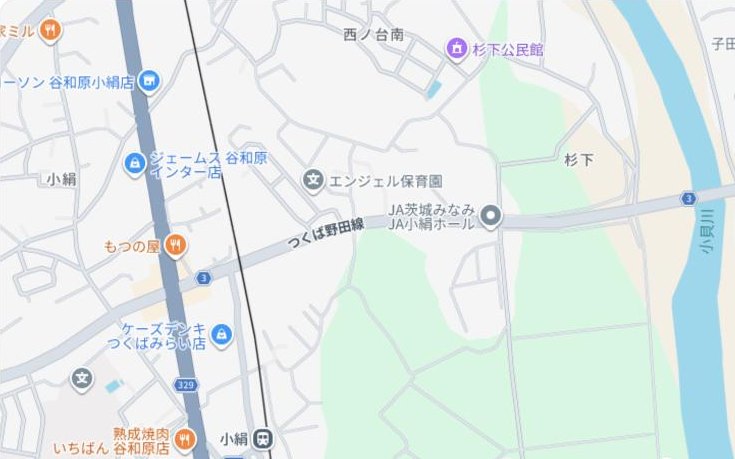 つくば危険物倉庫の所在地を示す地図